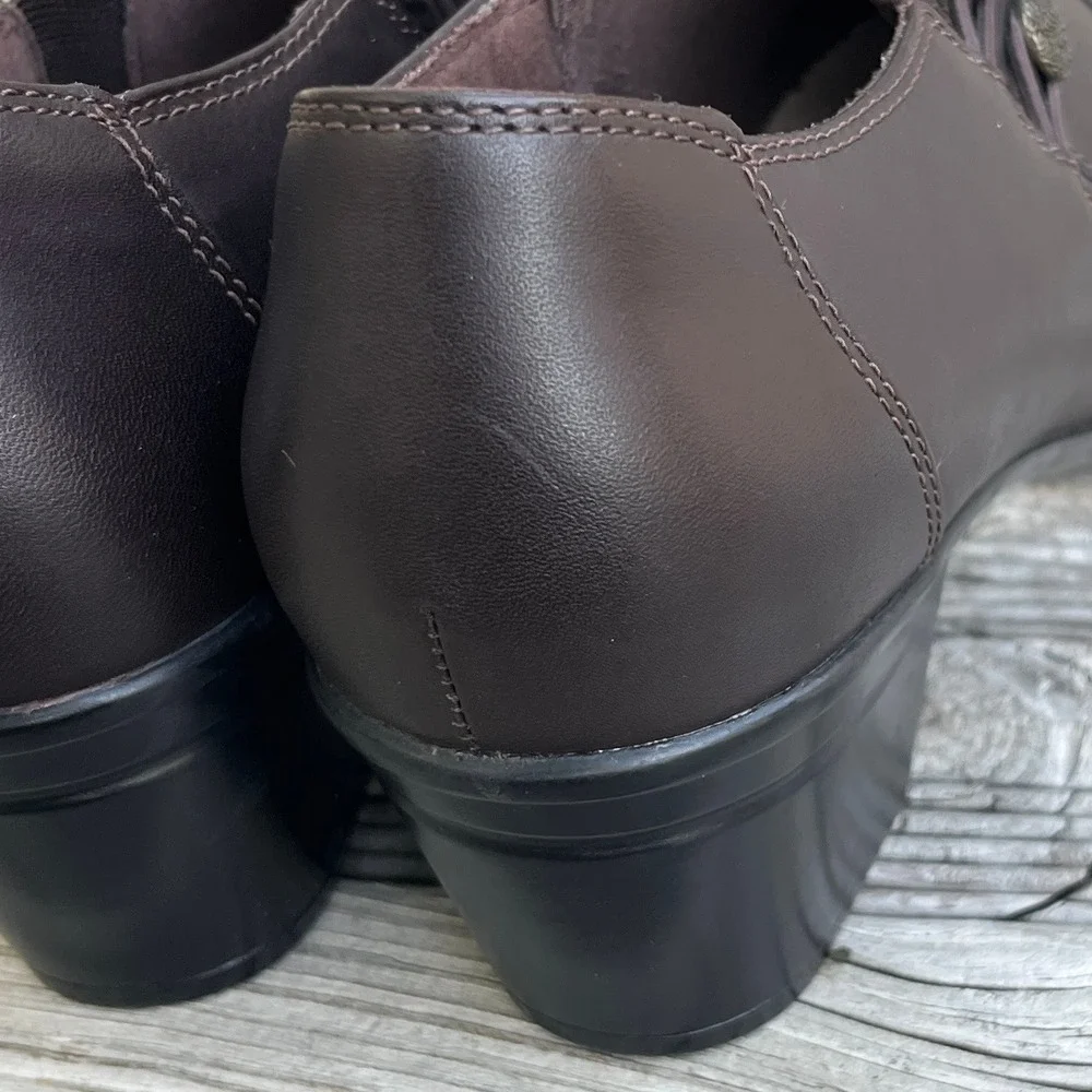 Clarks Collection Emslie‎ Warren Dark Brown Leather Heeled Loafers Womens 9 W